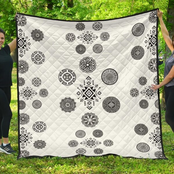 Various Mandala Patterns Black White Premium Quilt Blanket