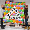 Work Play Love Triangle Colorful Background Premium Quilt Blanket 1