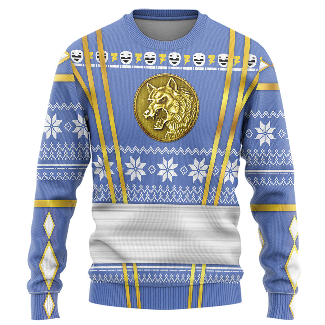 Blue Ninja Mighty Morphin Power Rangers Custom Ugly Sweater