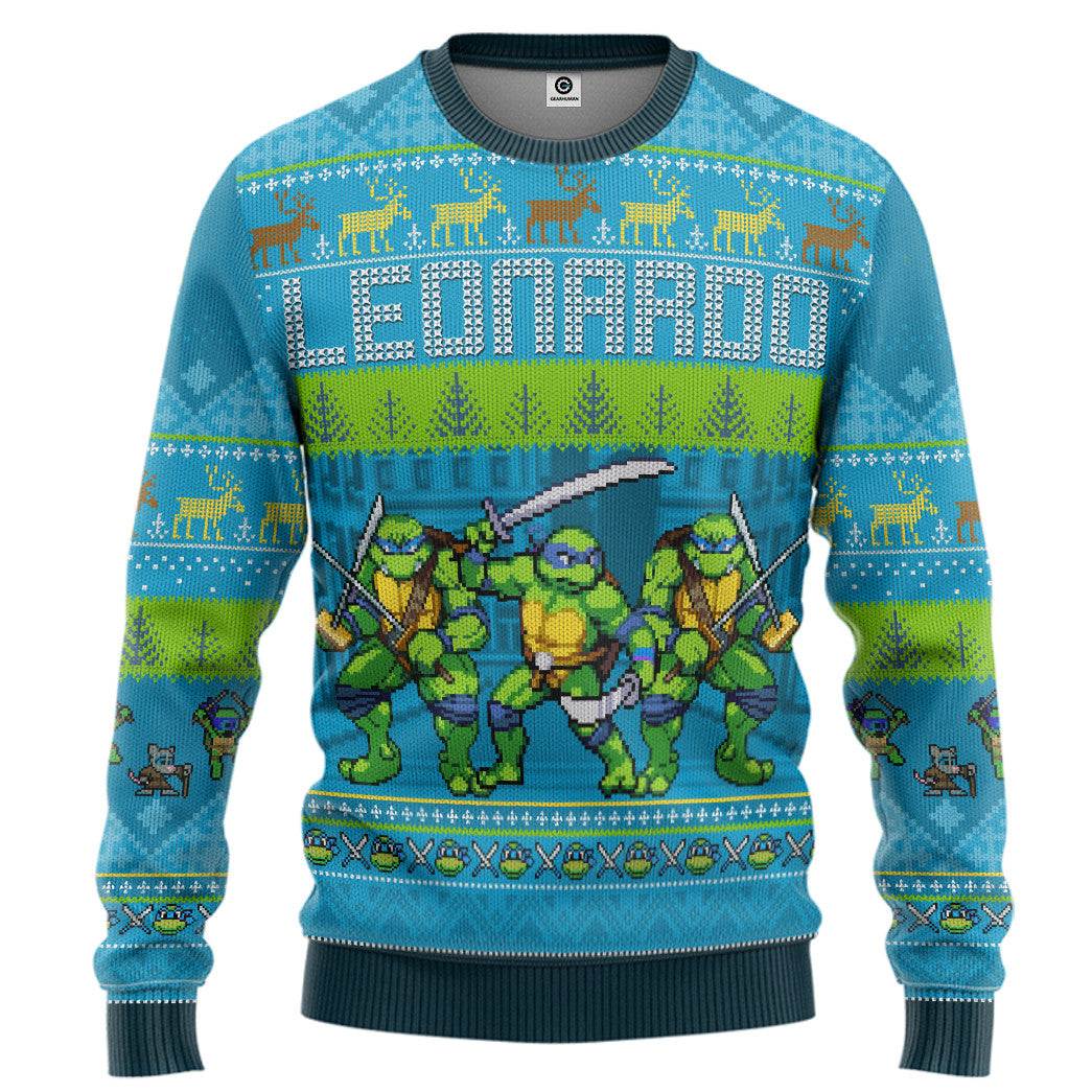 Leonardo TMNT Ugly Christmas Style Custom Ugly Sweater