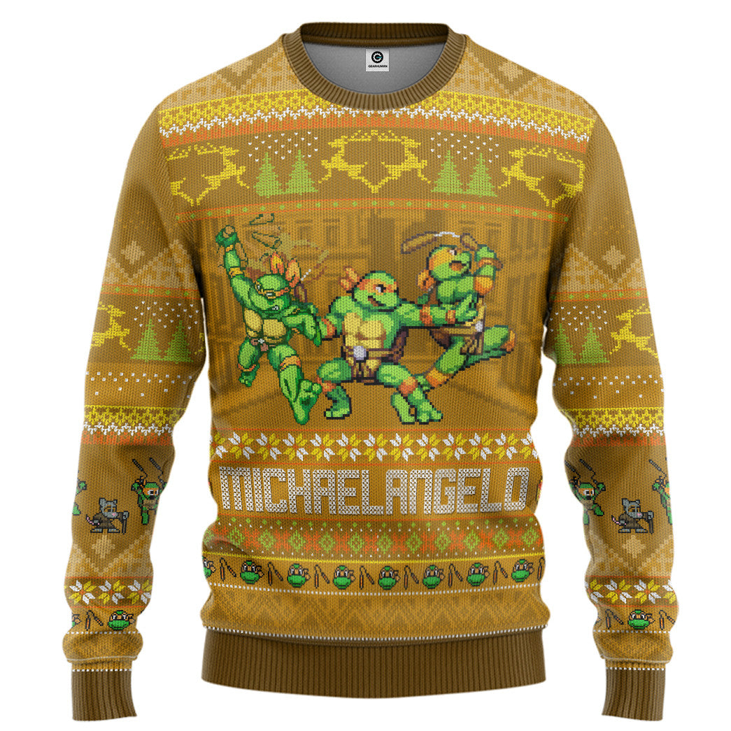 Michelangelo Mike TMNT Ugly Christmas Style Custom Ugly Sweater