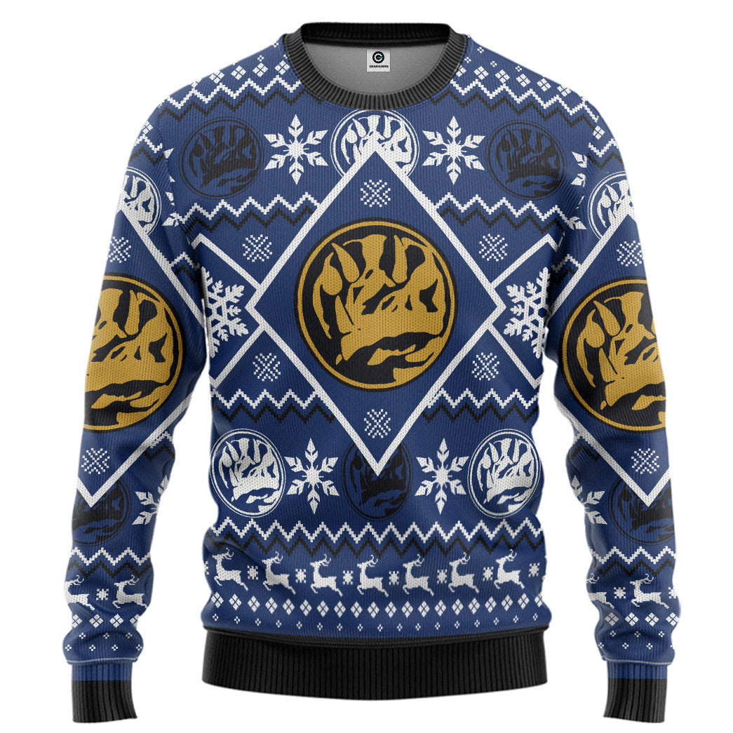 Mighty Morphin Blue Power Ranger Custom Ugly Christmas Sweater