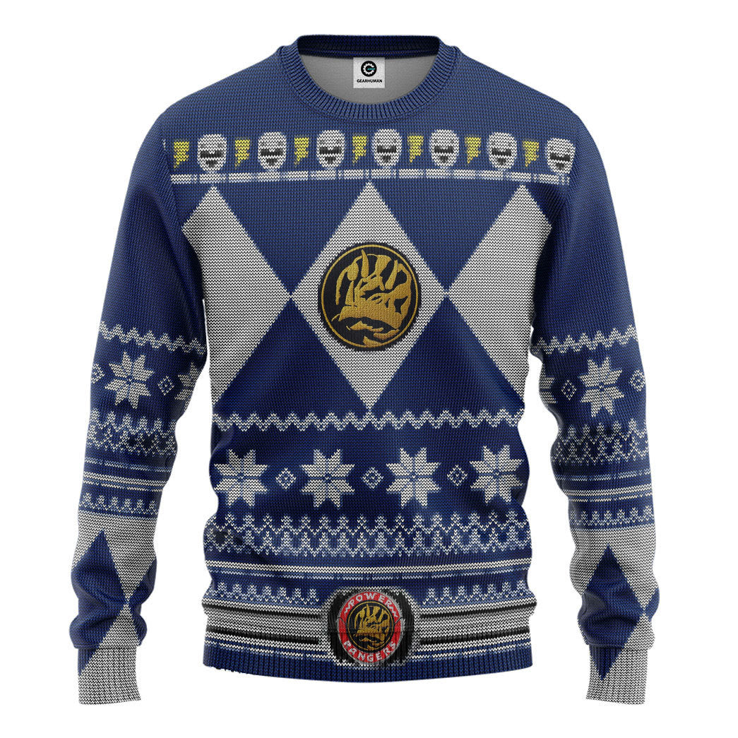 Mighty Morphin Blue Power Ranger Custom Ugly Christmas Sweater