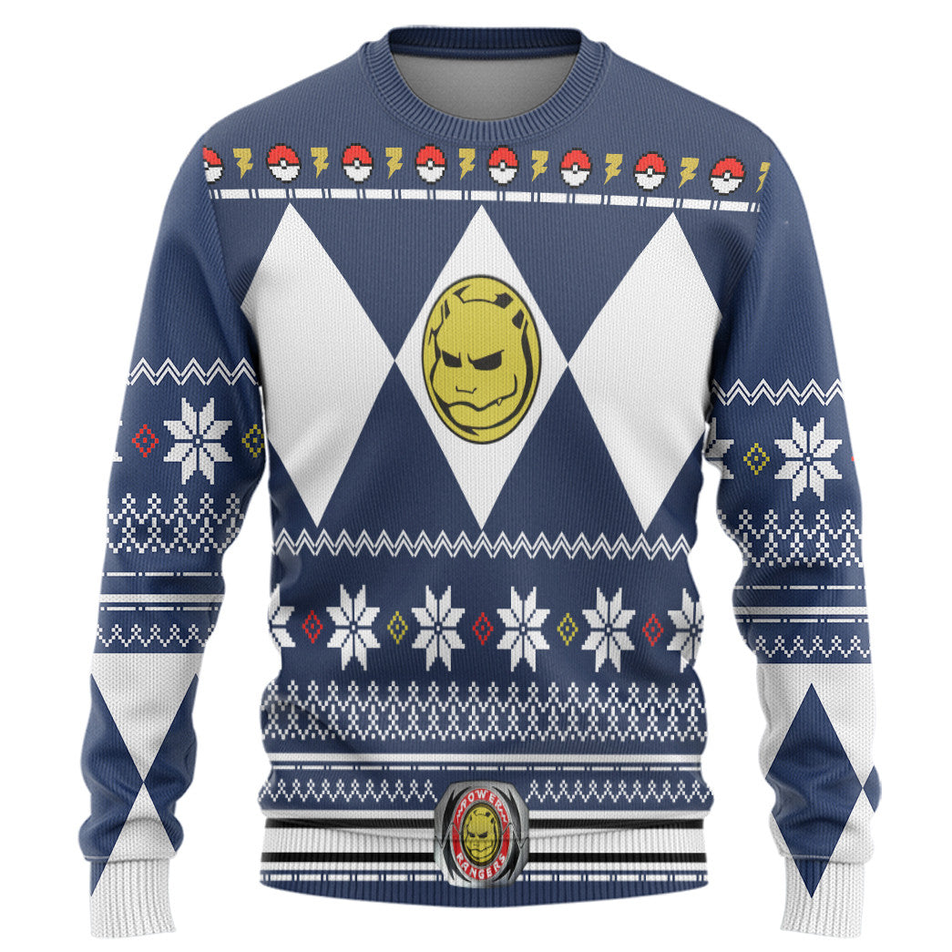 Mighty Morphin Blue Power Ranger x Pokemon Blastoise Custom Ugly Sweater