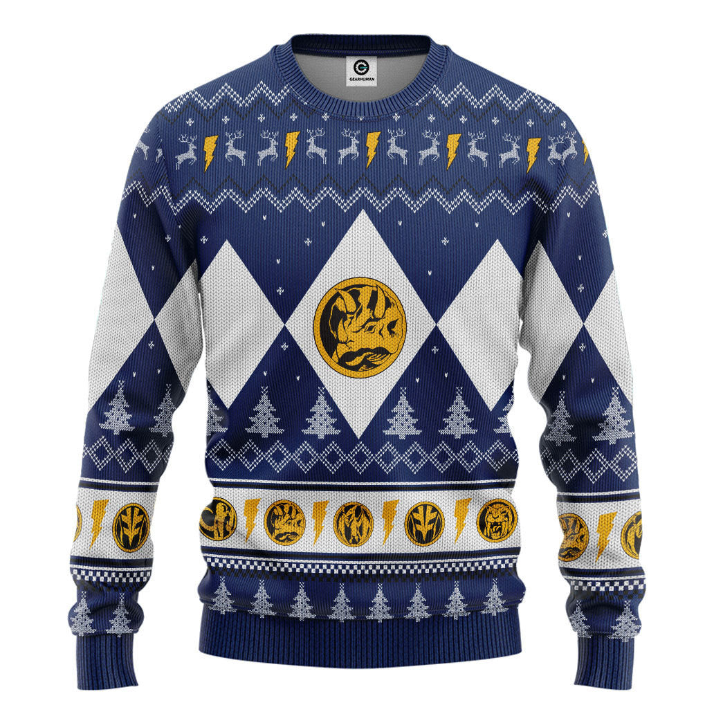 Mighty Morphin Blue Ranger Christmas Custom Ugly Sweater