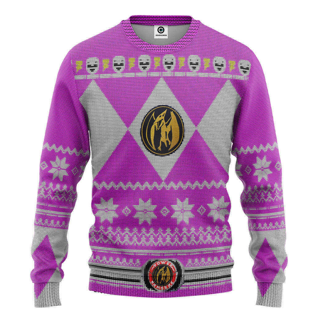 Mighty Morphin Pink Power Ranger Custom Ugly Christmas Sweater