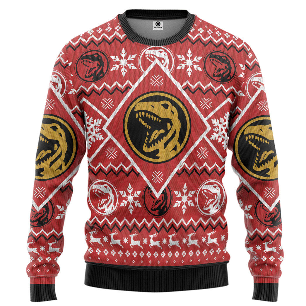 Mighty Morphin Red Power Ranger Custom Ugly Christmas Sweater