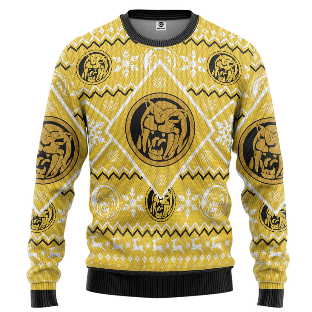 Mighty Morphin Yellow Power Ranger Custom Ugly Christmas Sweater
