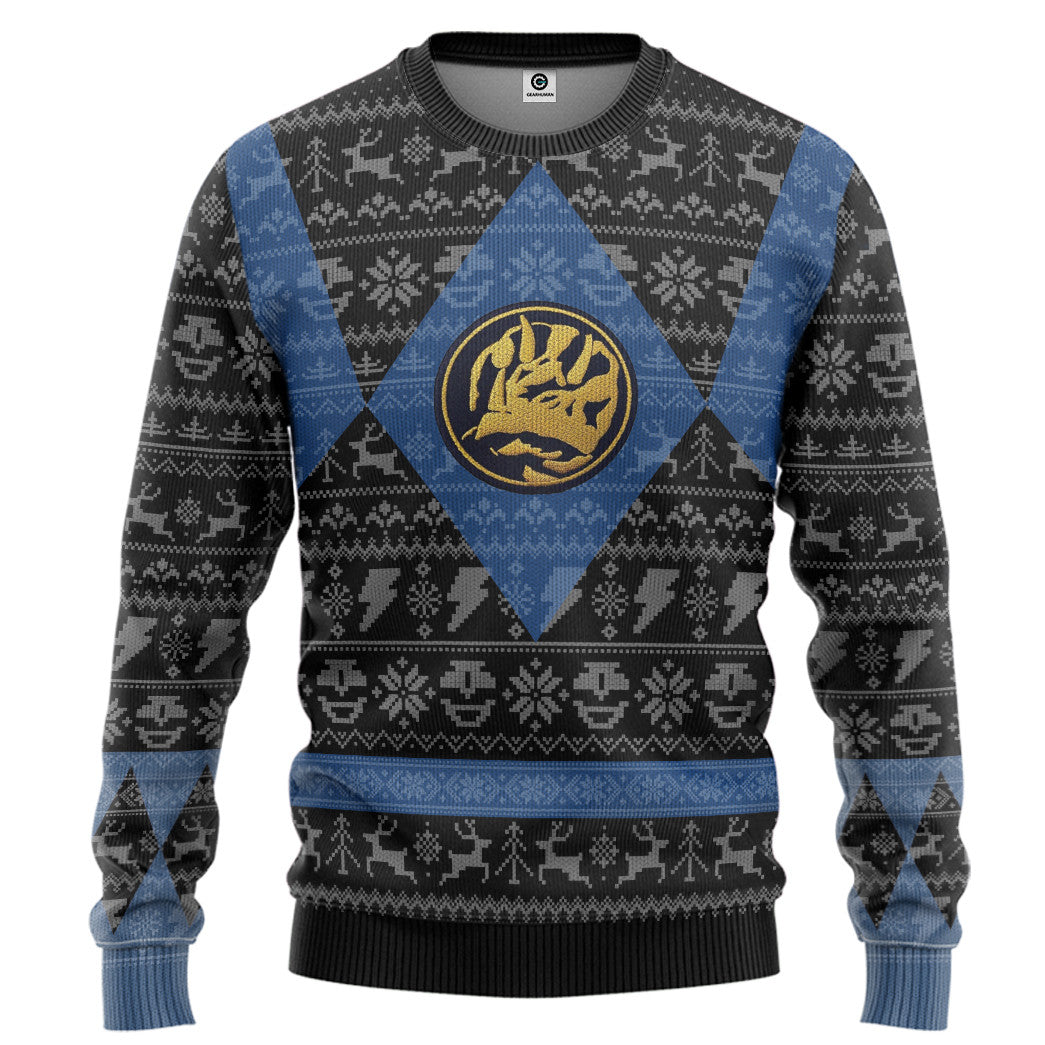 Power Ranger Mighty Morphin Blue Ranger Ugly Christmas Limited Edition Custom Ugly Sweater