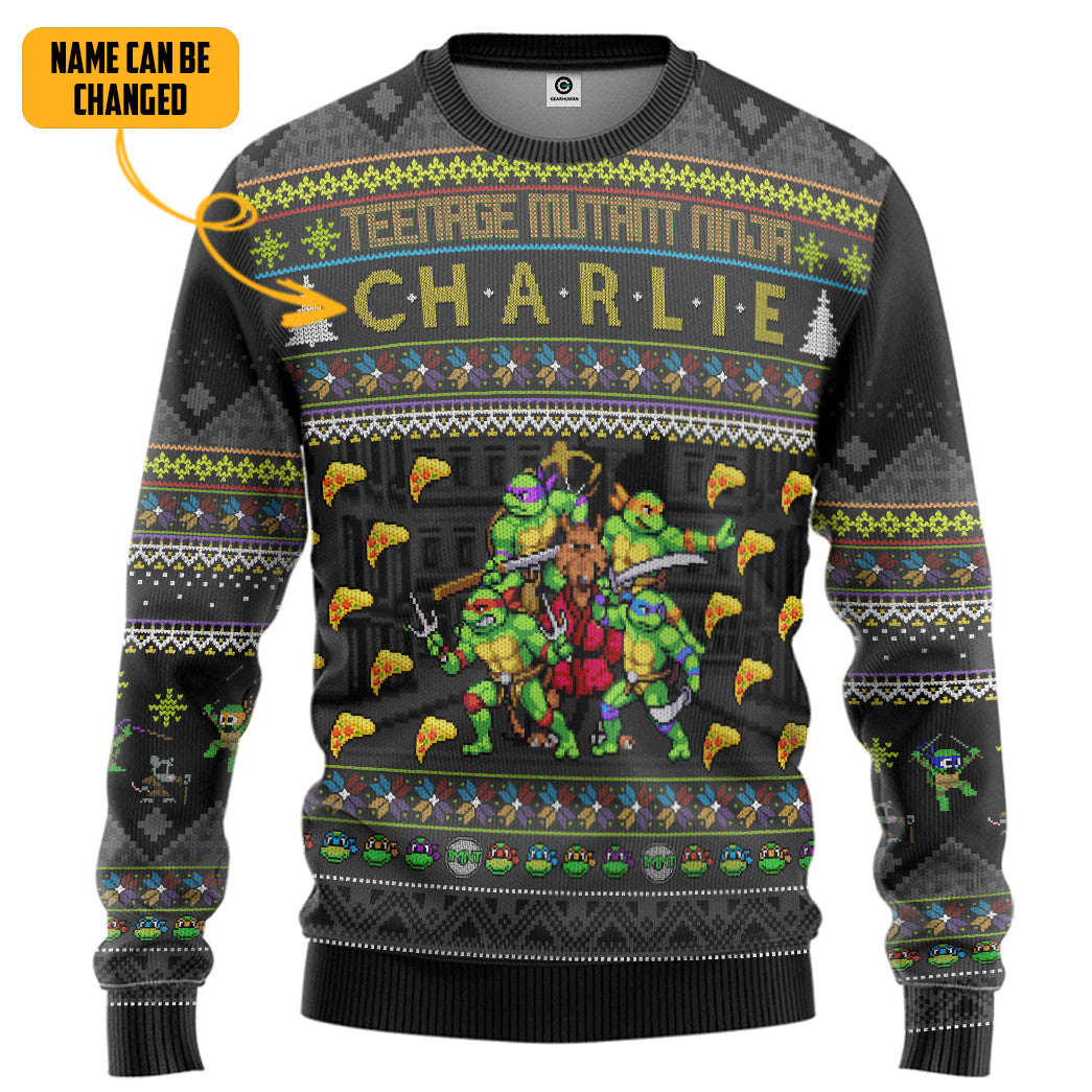 TMNT Turtles Ugly Christmas Style Personalized Custom Name Ugly Sweater