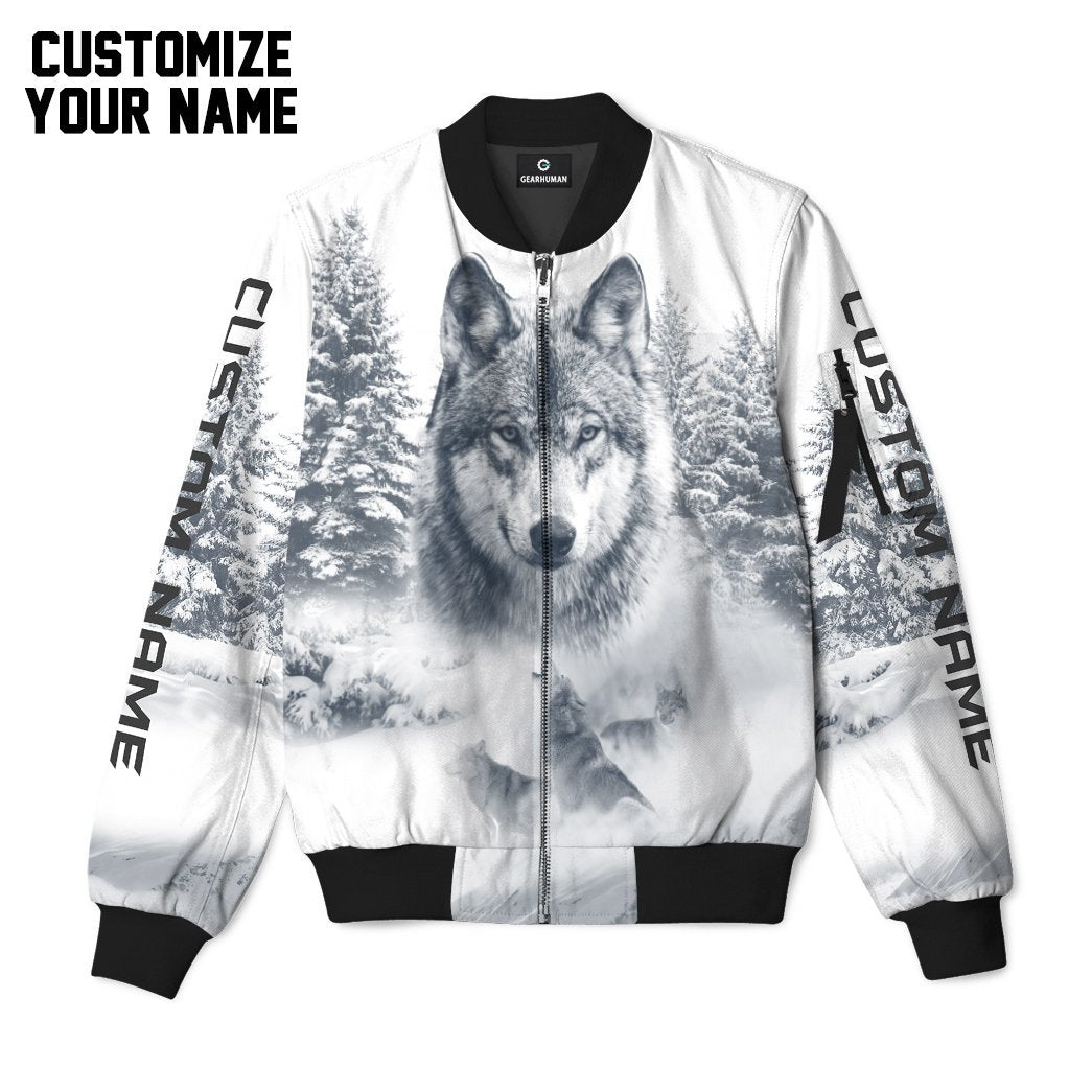 Wolf Snow Custom Name Bomber