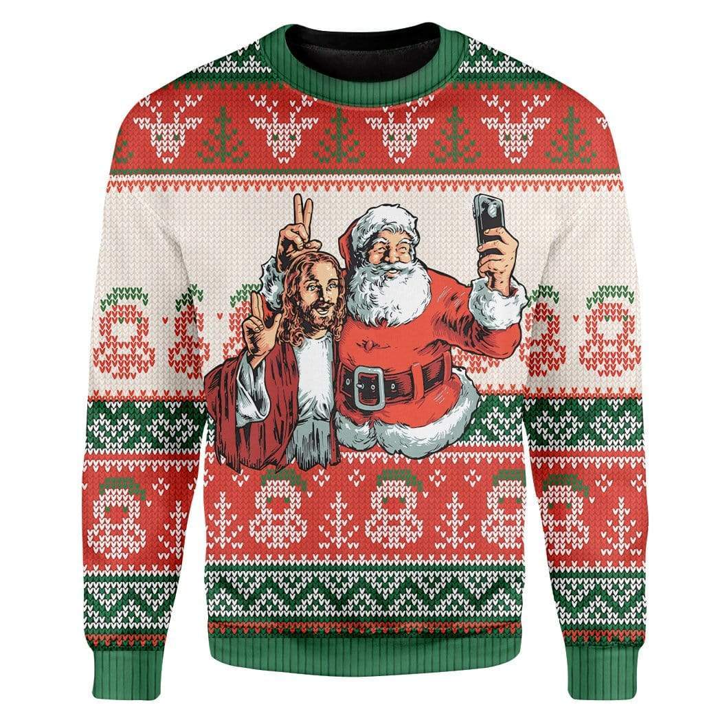 Custom Ugly Santa And Jesus Christmas Sweater Jumper