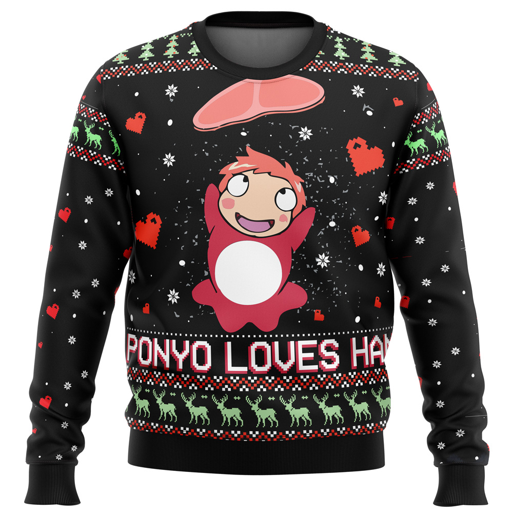 Ghibli Ponyo Loves Ham Ugly Christmas Sweater