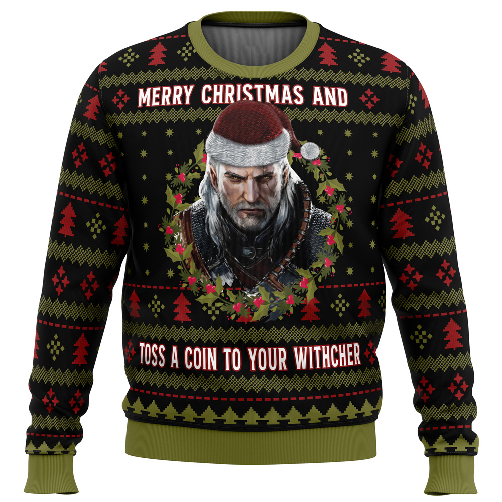 Merry Christmas and Toss a Coin The Witcher Ugly Christmas Sweater