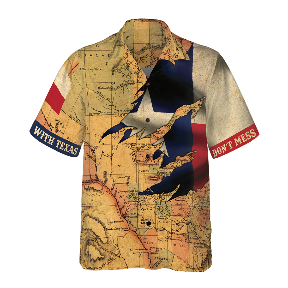 Texas Flag and Map Vintage Texas Hawaiian Shirt