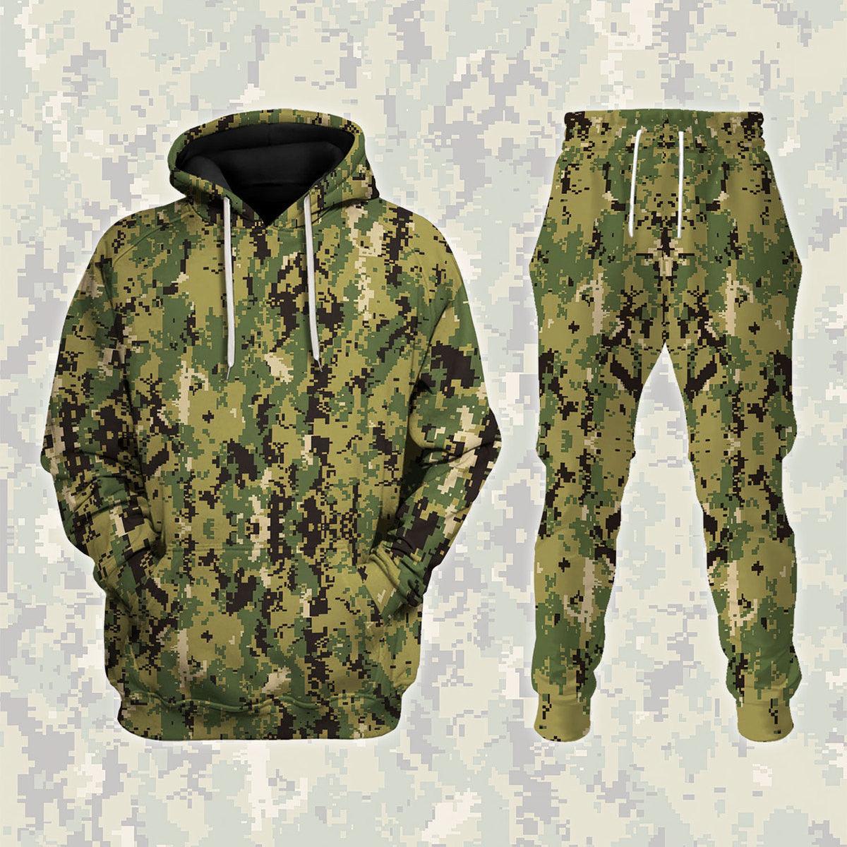 American Navy Working Uniform (NWU) Type III (AOR-2) Woodland Camo Hoodie Sweatshirt T-Shirt Sweatpants