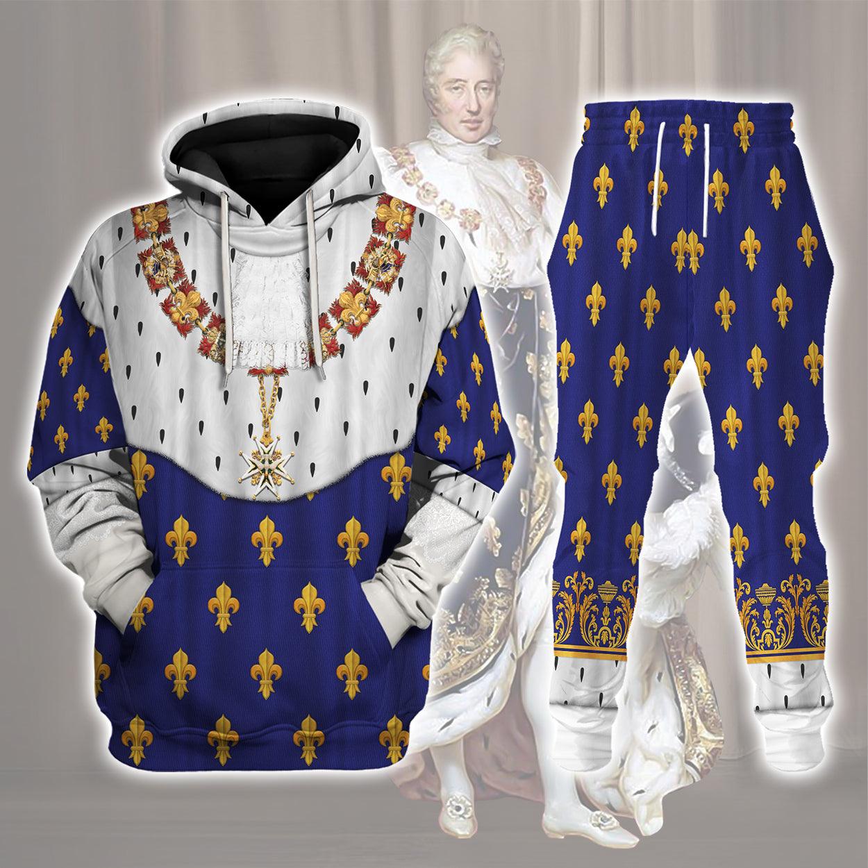 Charles X of France in Coronation Robes Blue Costume All Over Print Hoodie Sweatshirt T-Shirt Tracksuit