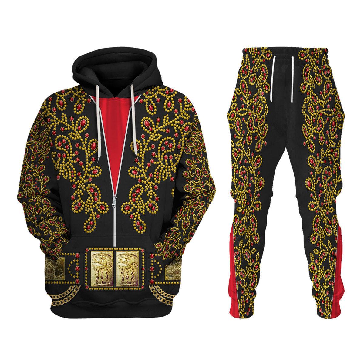 Elvis Spanish Flower – Black With Red Stones Costume Hoodie Sweatshirt T-Shirt Sweatpants