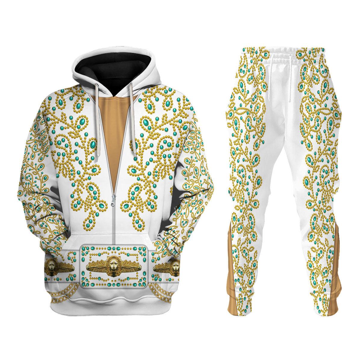 Elvis Spanish Flower – White With Green Stones Costume Hoodie Sweatshirt T-Shirt Sweatpants