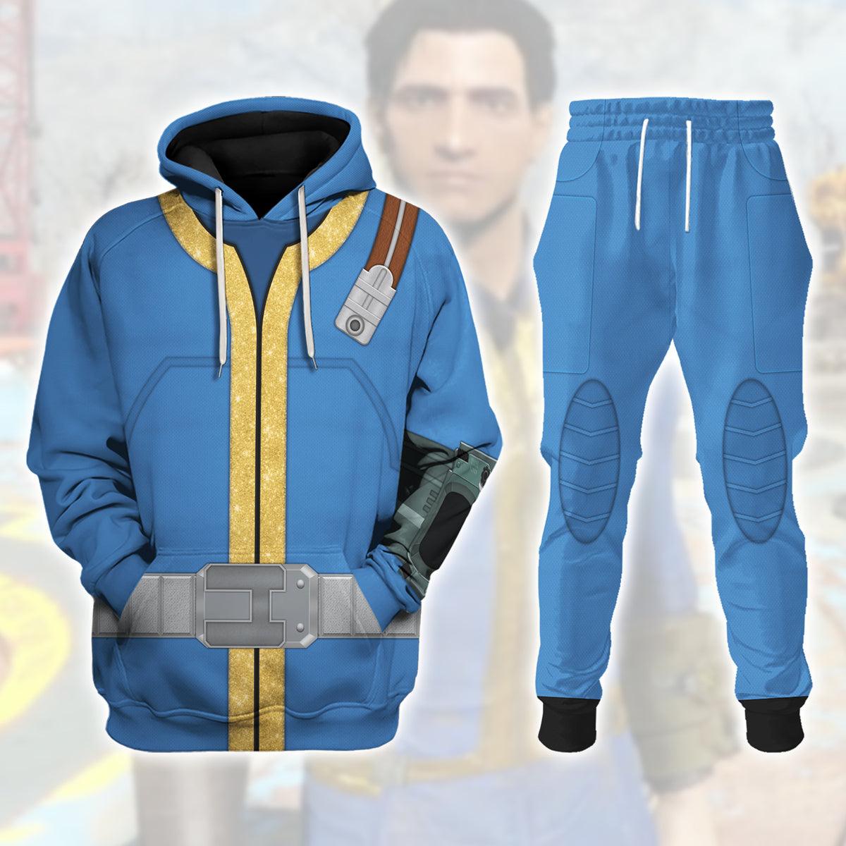 Fallout 4 FO Nate Vault 111 Blue Uniform Hoodie Sweatshirt T-Shirt Tracksuit