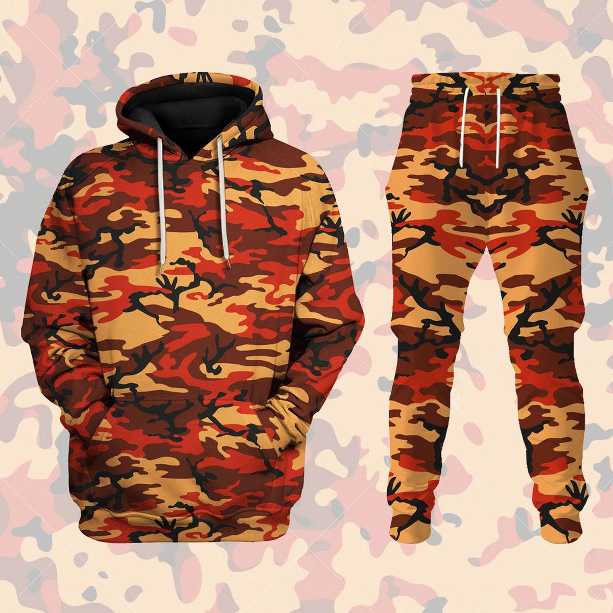 Flecktarn Red Brown German World War II Camouflage Patterns Hoodie Sweatshirt T-Shirt Tracksuit