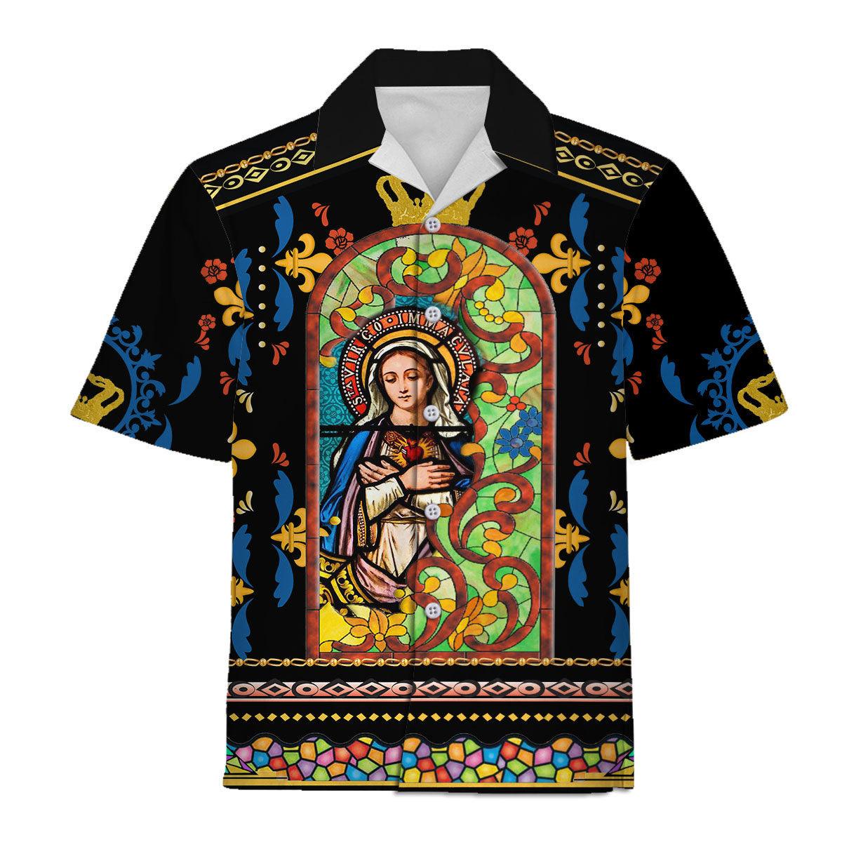 Mary Stained Glass Virgin Mary Hawaiian Shirt