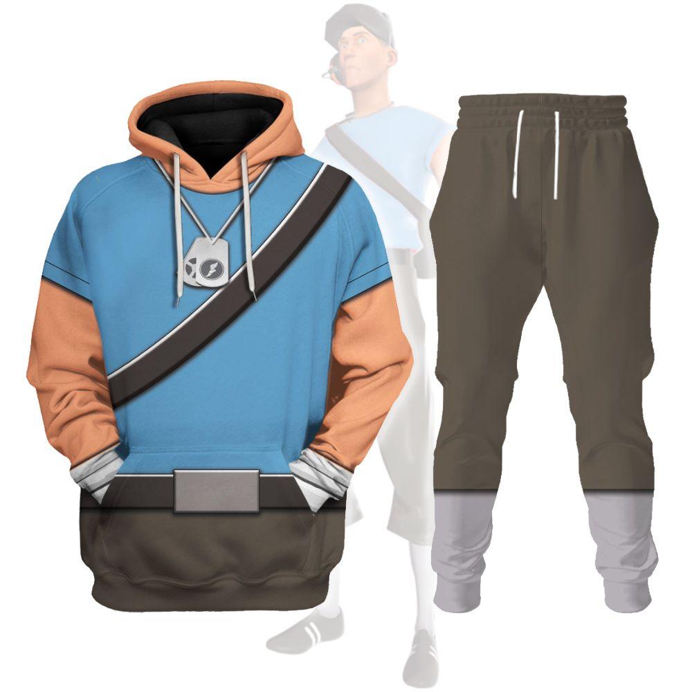 Scout Blue Team TF2 Costume Hoodie Sweatshirt T-Shirt Tracksuit