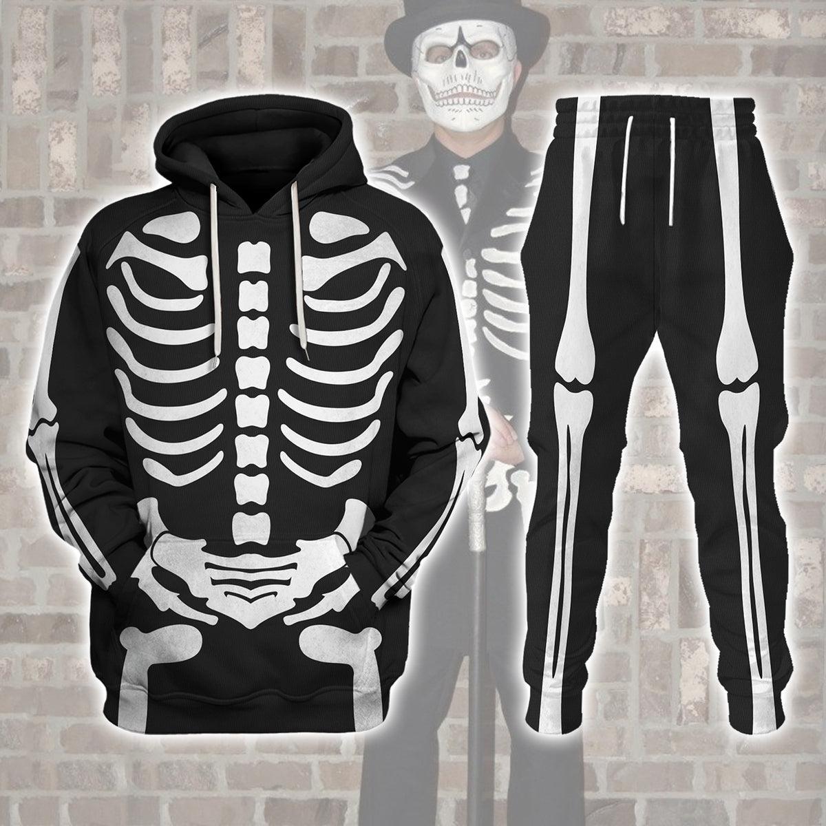 Skeleton Bone Print Halloween Fancy Dress Costume Hoodie Sweatshirt T-Shirt Tracksuit