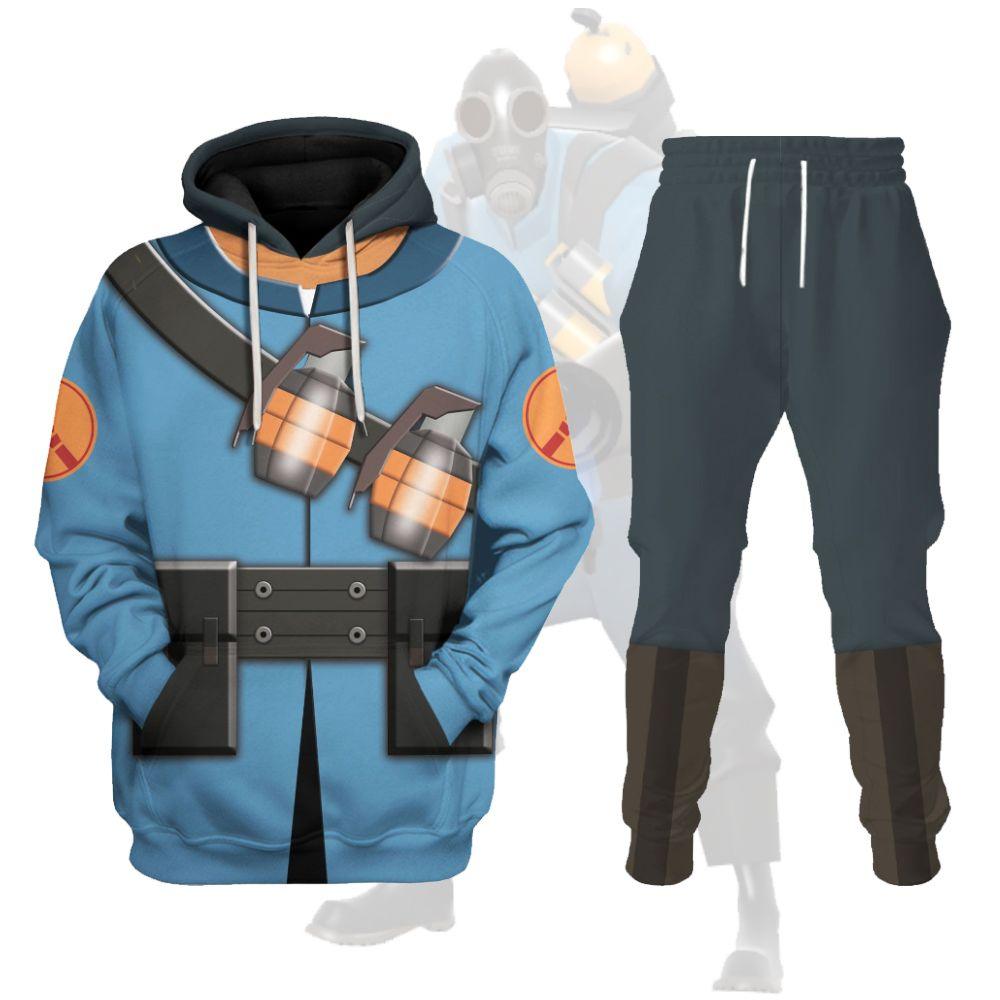 Soldier Blue Team TF2 Costume Hoodie Sweatshirt T-Shirt Tracksuit