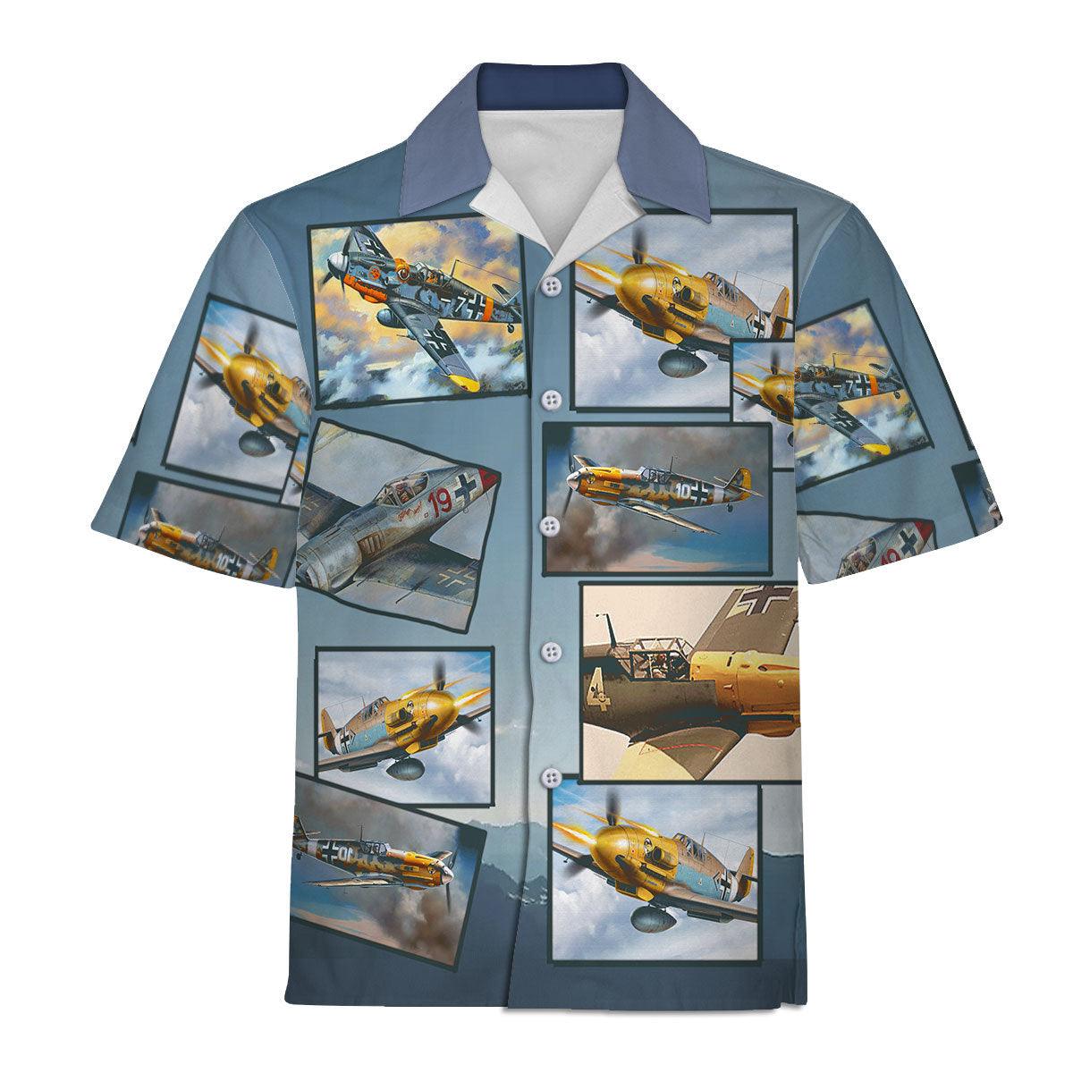 WWII Messerschmitt Bf 109 Aircraft Aloha Print Hawaiian Shirt 3D Shirt For Unisex